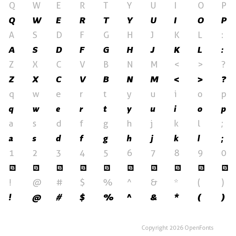 Character Map of Flinders Trial Black Italic