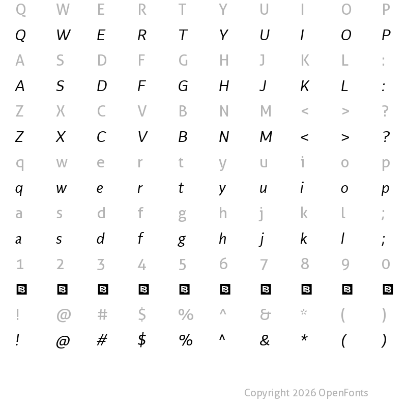 Character Map of Flinders Trial Italic