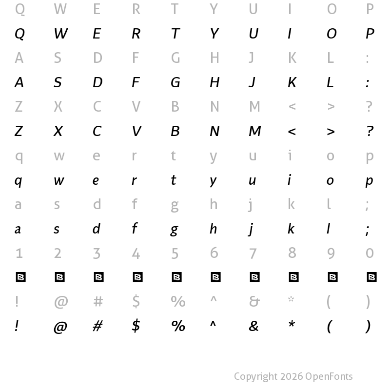 Character Map of Flinders Trial Medium Italic