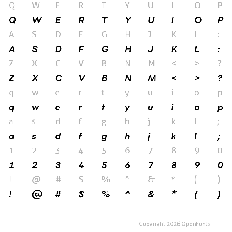 Character Map of Flink Bold Italic