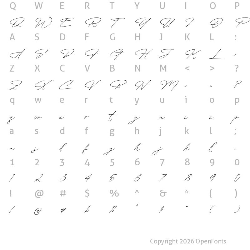 Character Map of Floral Paradise Script Italic