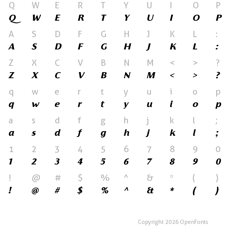 Character Map of Florentia ExtraBold Italic