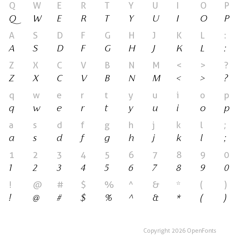 Character Map of Florentia Light Italic