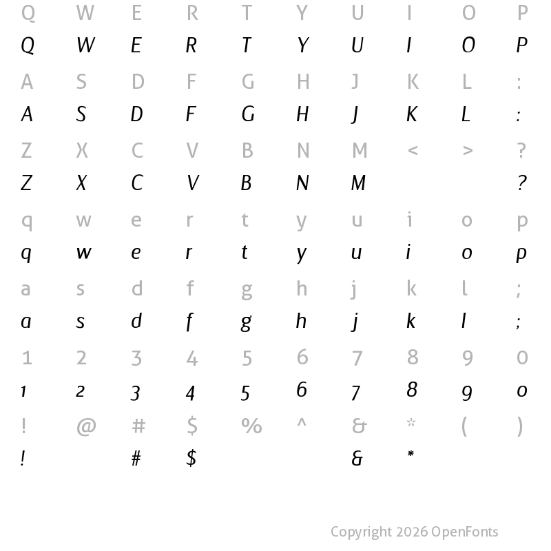 Character Map of Florid Italic