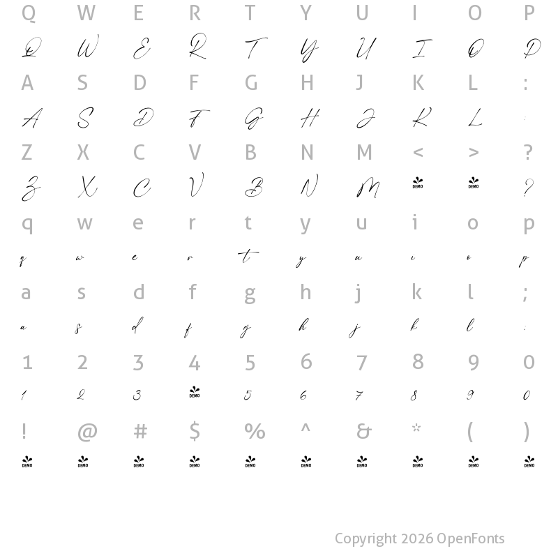 Character Map of Flowrite Script