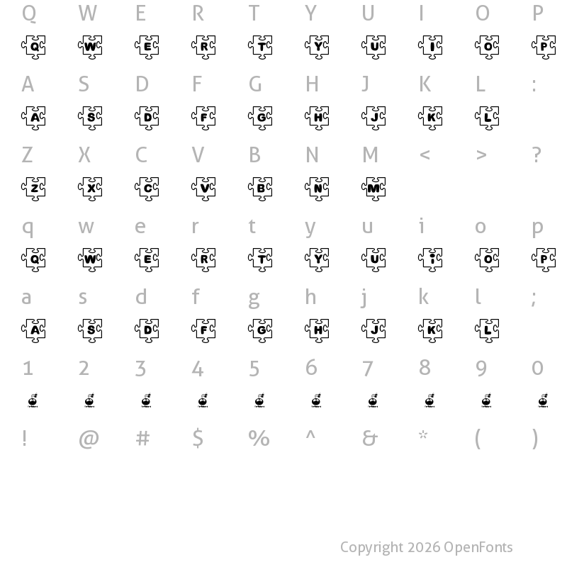Character Map of Fonts Bomb JiGSAW Regular