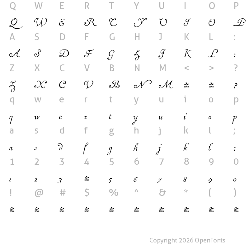 Character Map of FONTSPRING DEMO - 1741 Financiere Italic