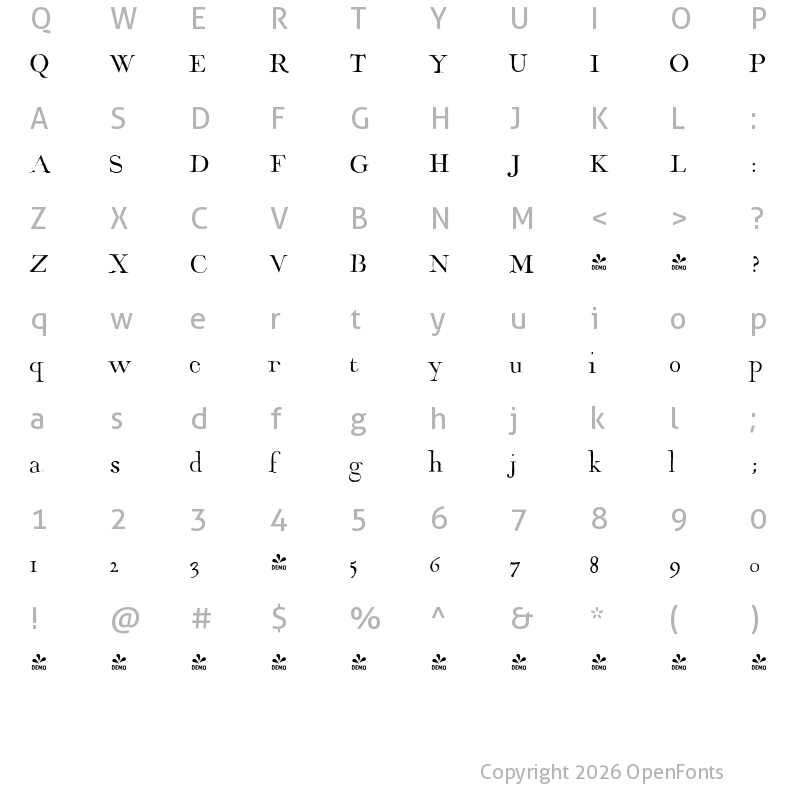Character Map of FONTSPRING DEMO - 1751 GLC Copperplate Normal