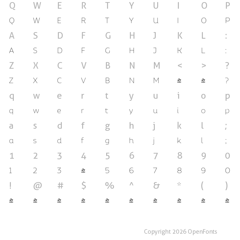 Character Map of FONTSPRING DEMO - Aalto Sans Essential Alt Thin Regular