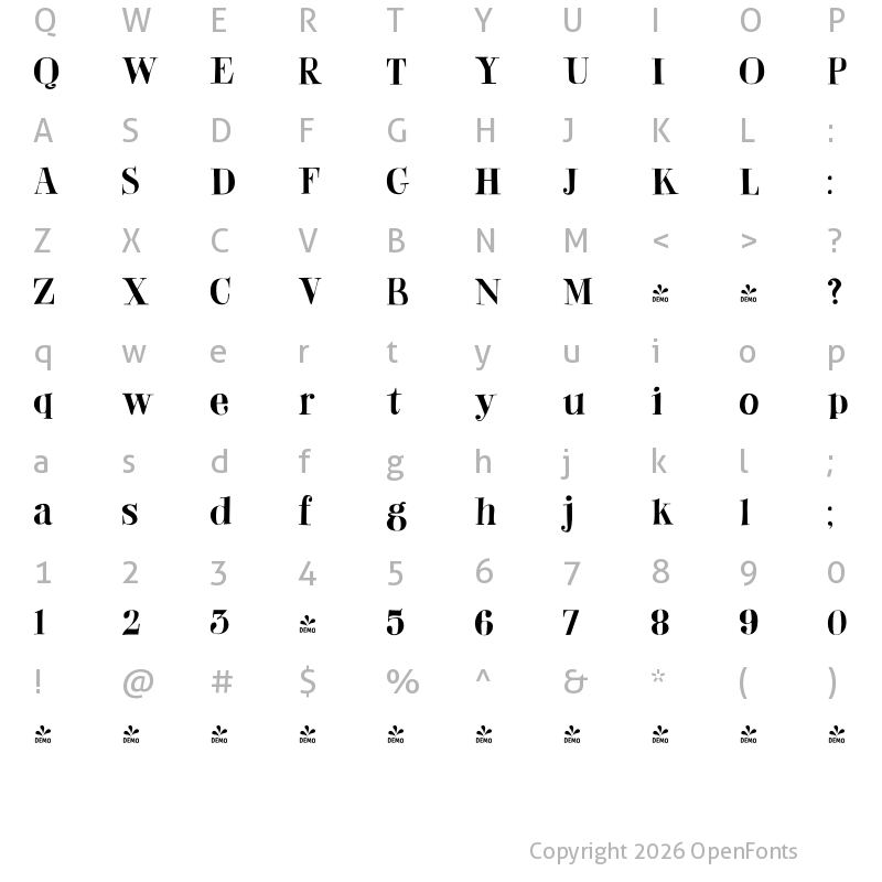 Character Map of FONTSPRING DEMO - Abeille Regular