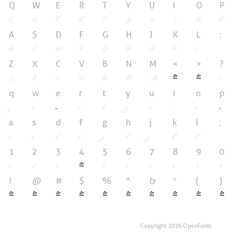 Character Map of FONTSPRING DEMO - ABScript Light Regular