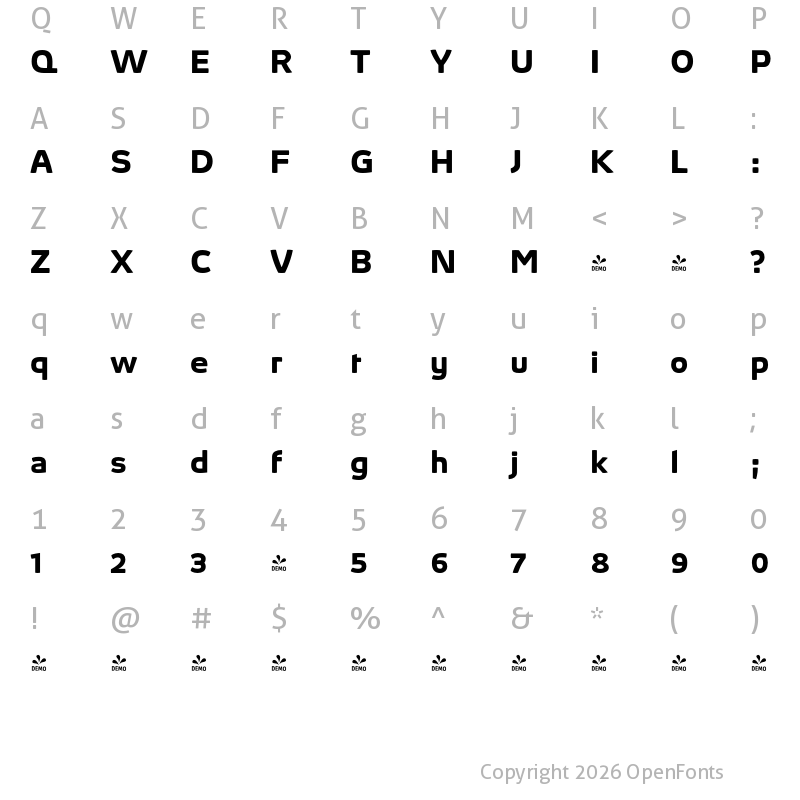 Character Map of FONTSPRING DEMO - Absolut Pro Expanded Bold