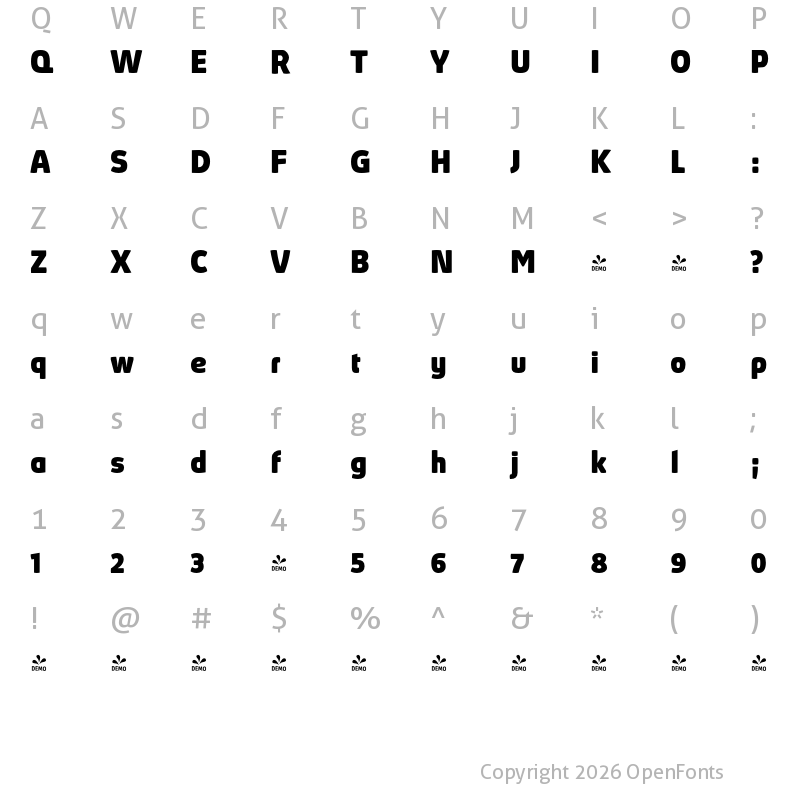Character Map of FONTSPRING DEMO - Absolut Pro ExtraBold Bold