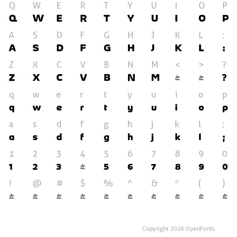 Character Map of FONTSPRING DEMO - Absolut Pro ExtraBold Expanded Bold