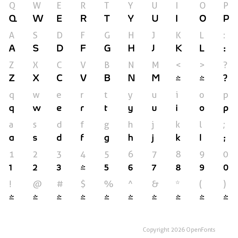 Character Map of FONTSPRING DEMO - Absolut Pro Medium Expanded Regular