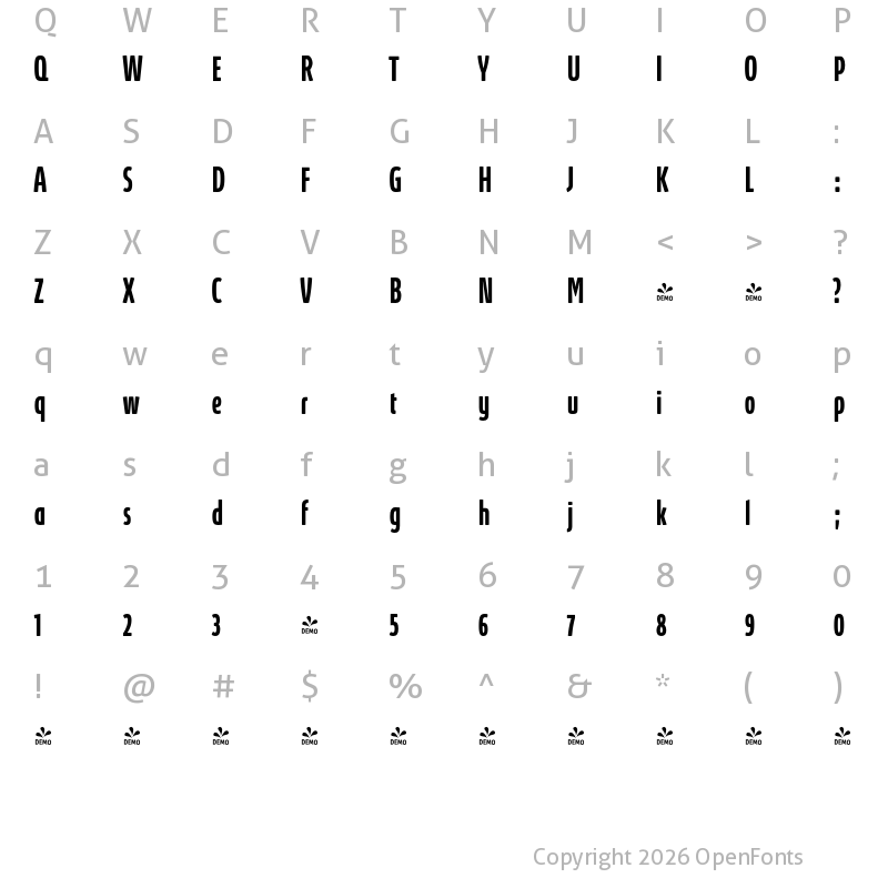 Character Map of FONTSPRING DEMO - Absolut Pro Medium UltraCondensed Regular