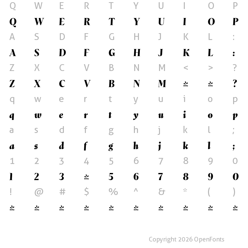 Character Map of FONTSPRING DEMO - Abstract Black It Regular