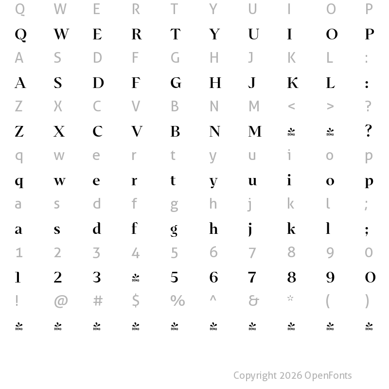 Character Map of FONTSPRING DEMO - Abstract Medium Regular