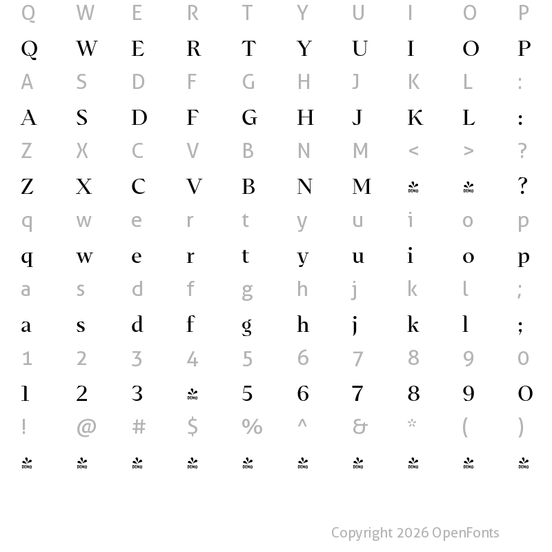 Character Map of FONTSPRING DEMO - Abstract Regular