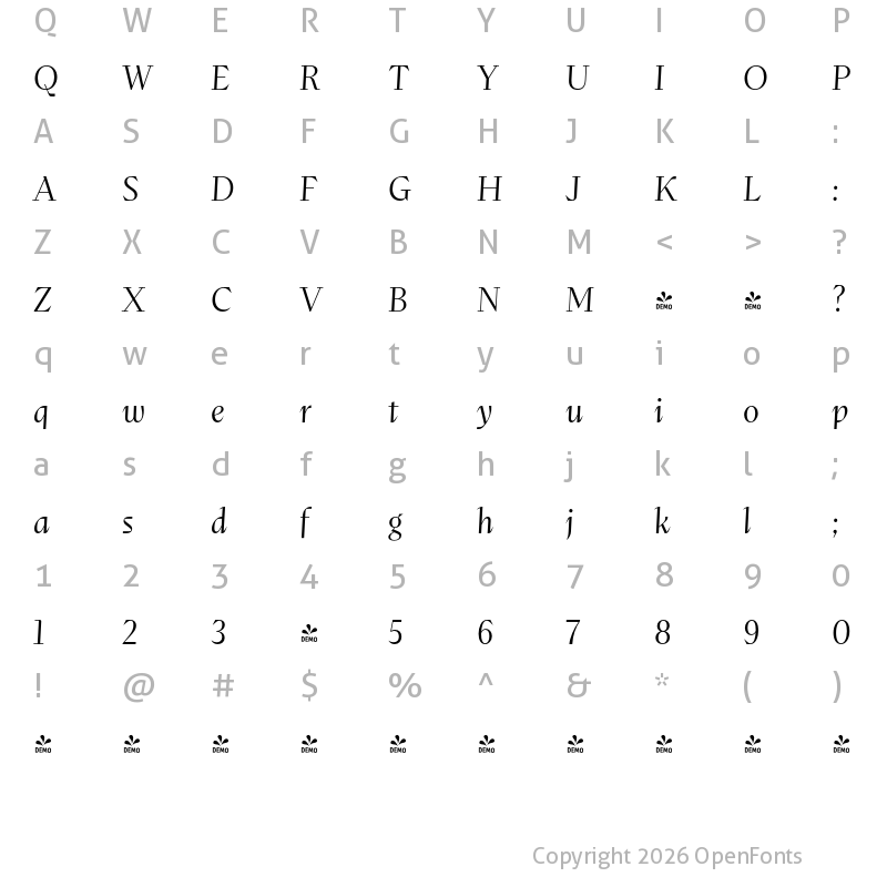 Character Map of FONTSPRING DEMO - Abstract Thin It Regular