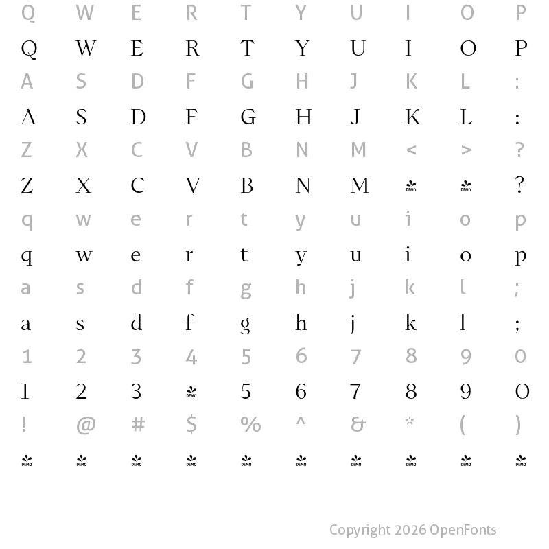 Character Map of FONTSPRING DEMO - Abstract Thin Regular