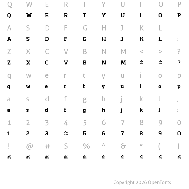 Character Map of FONTSPRING DEMO - Abula Organic Bold