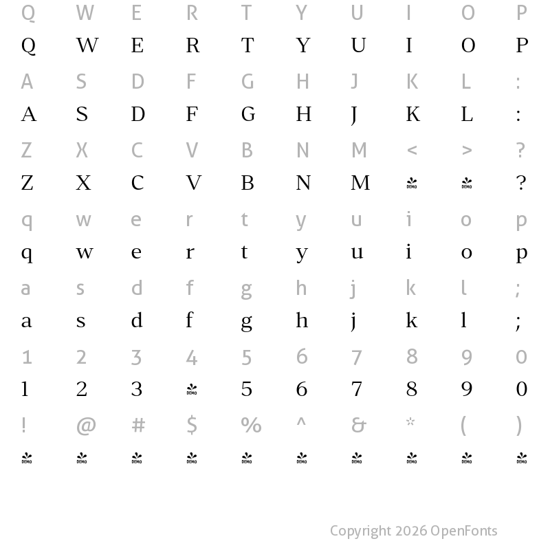 Character Map of FONTSPRING DEMO - Accia Forte Regular