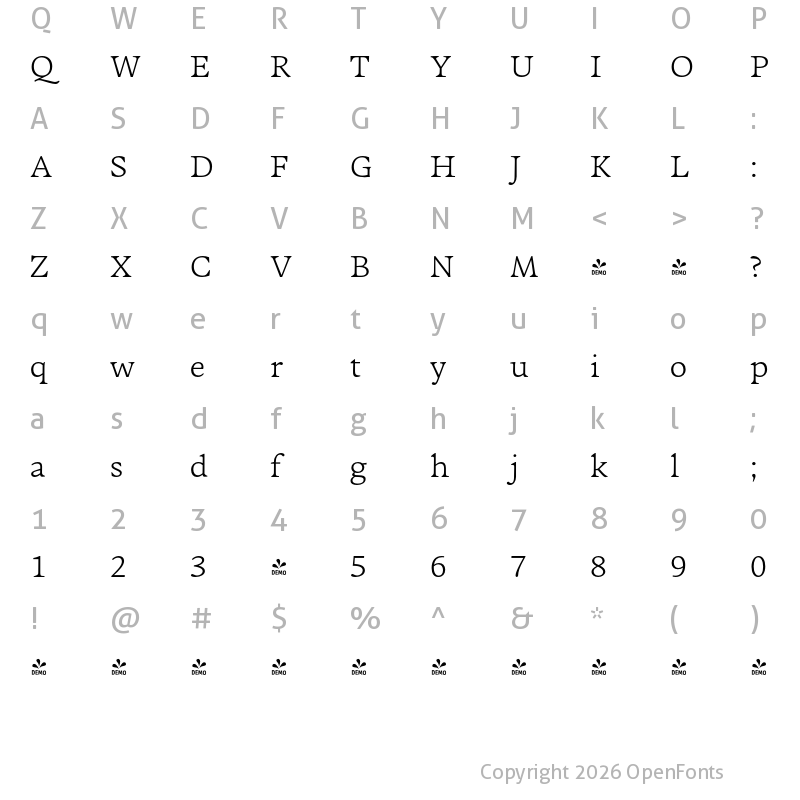 Character Map of FONTSPRING DEMO - Adelbrook Light Regular