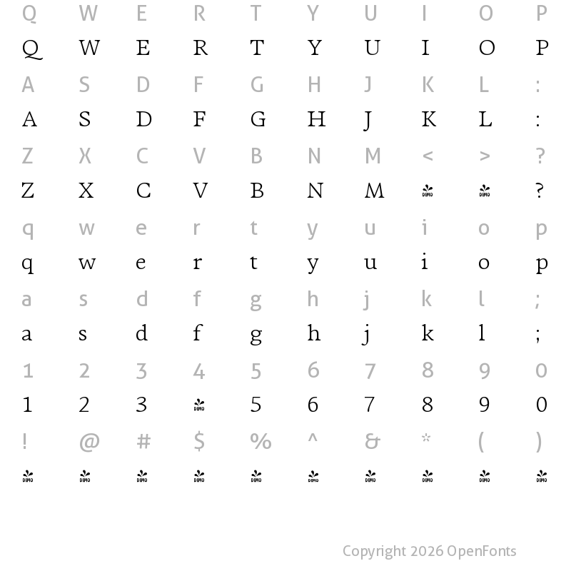Character Map of FONTSPRING DEMO - Adelbrook Variable Regular