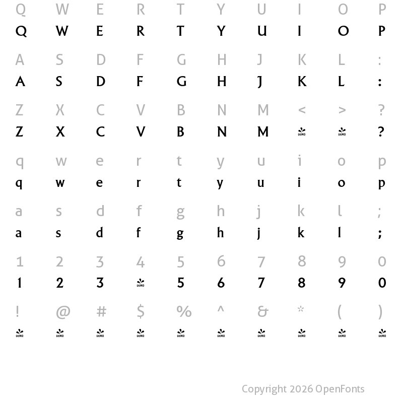 Character Map of FONTSPRING DEMO - Adelon Pro Regular