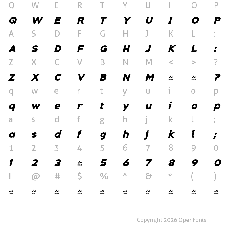 Character Map of FONTSPRING DEMO - Adequate Black Italic