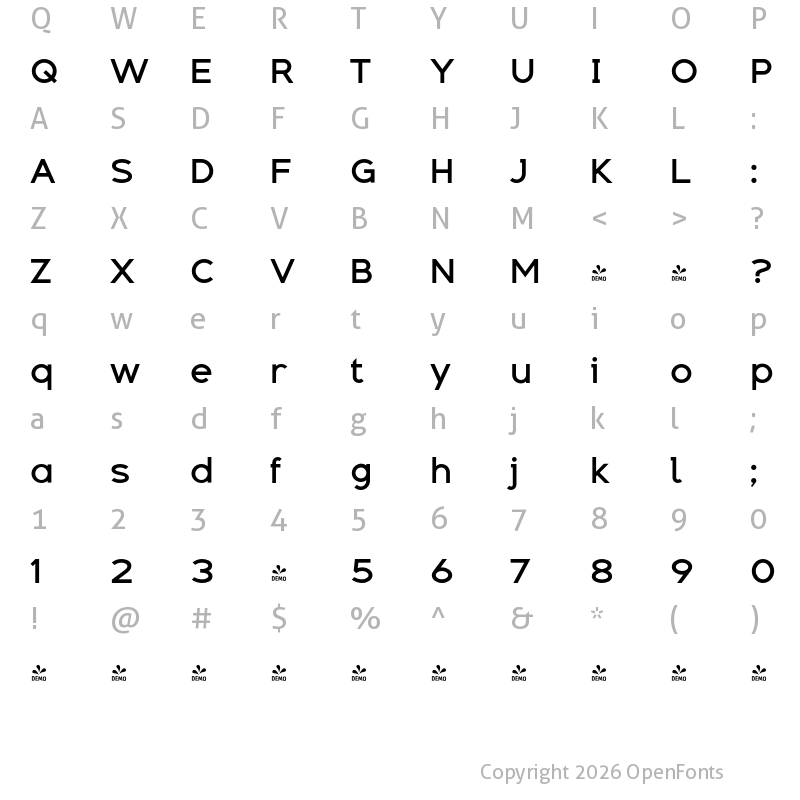 Character Map of FONTSPRING DEMO - Adequate Medium