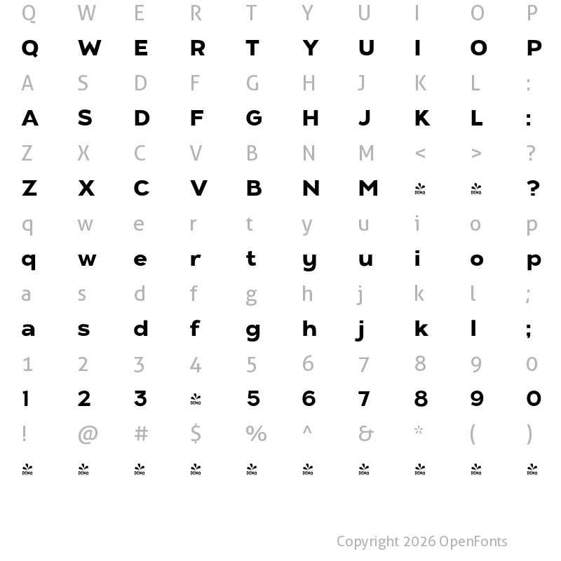 Character Map of FONTSPRING DEMO - ADGET SANS Bold