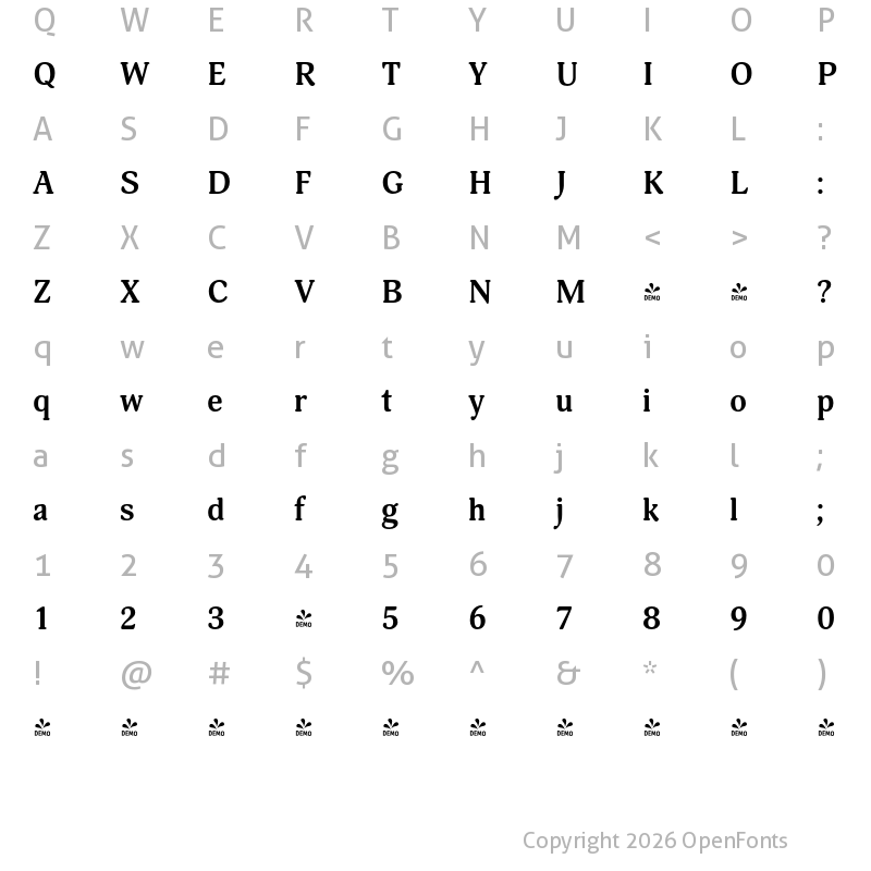Character Map of FONTSPRING DEMO - Adonis Bold