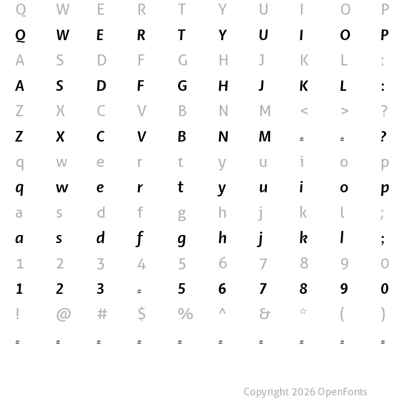 Character Map of FONTSPRING DEMO - Ador Bold Italic