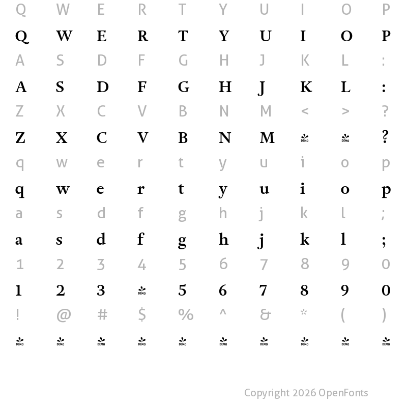 Character Map of FONTSPRING DEMO - Adriane Text Bold