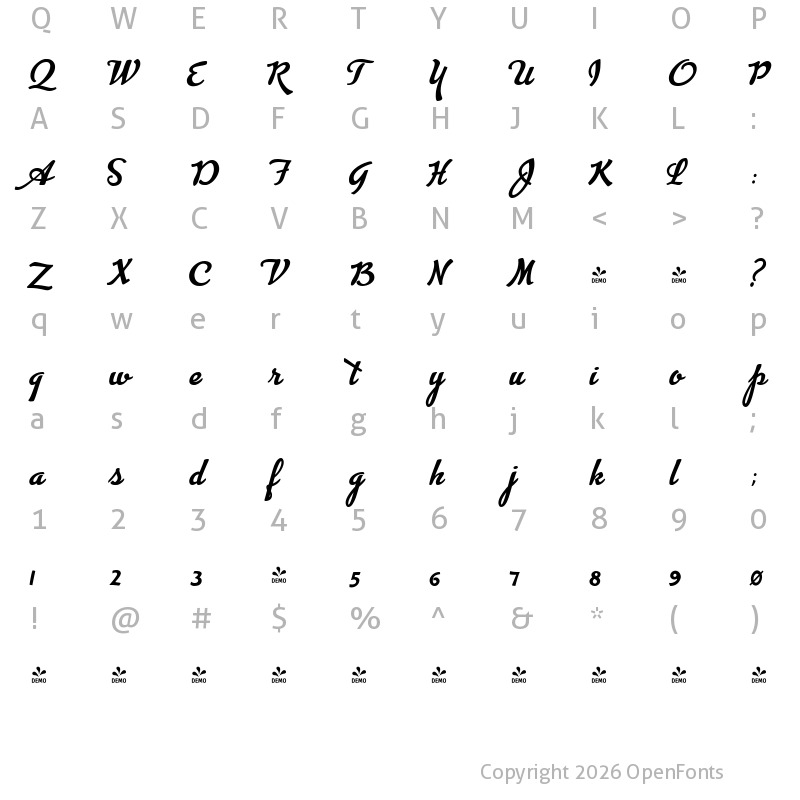 Character Map of FONTSPRING DEMO - Advertising Script Bold