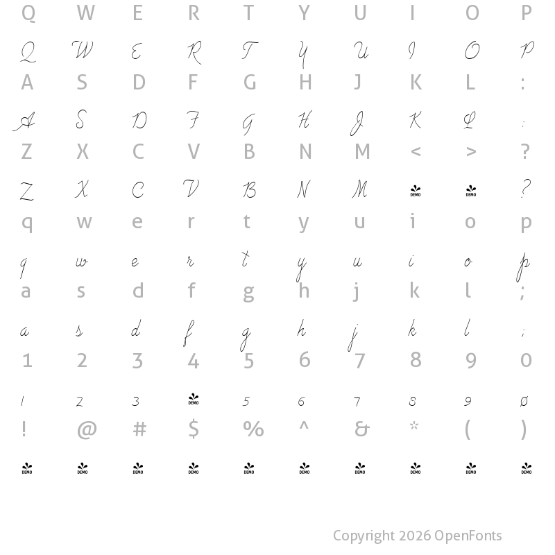 Character Map of FONTSPRING DEMO - Advertising Script Monoline Regular