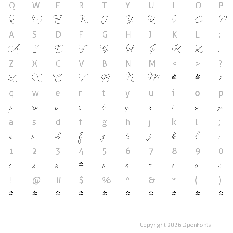 Character Map of FONTSPRING DEMO - Aether Rain 1 Monoline Regular