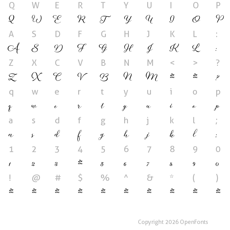 Character Map of FONTSPRING DEMO - Aether Rain 2 Regular Regular