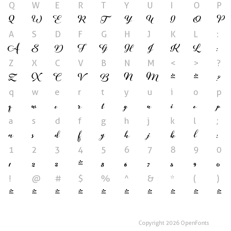 Character Map of FONTSPRING DEMO - Aether Rain 5 Black Regular