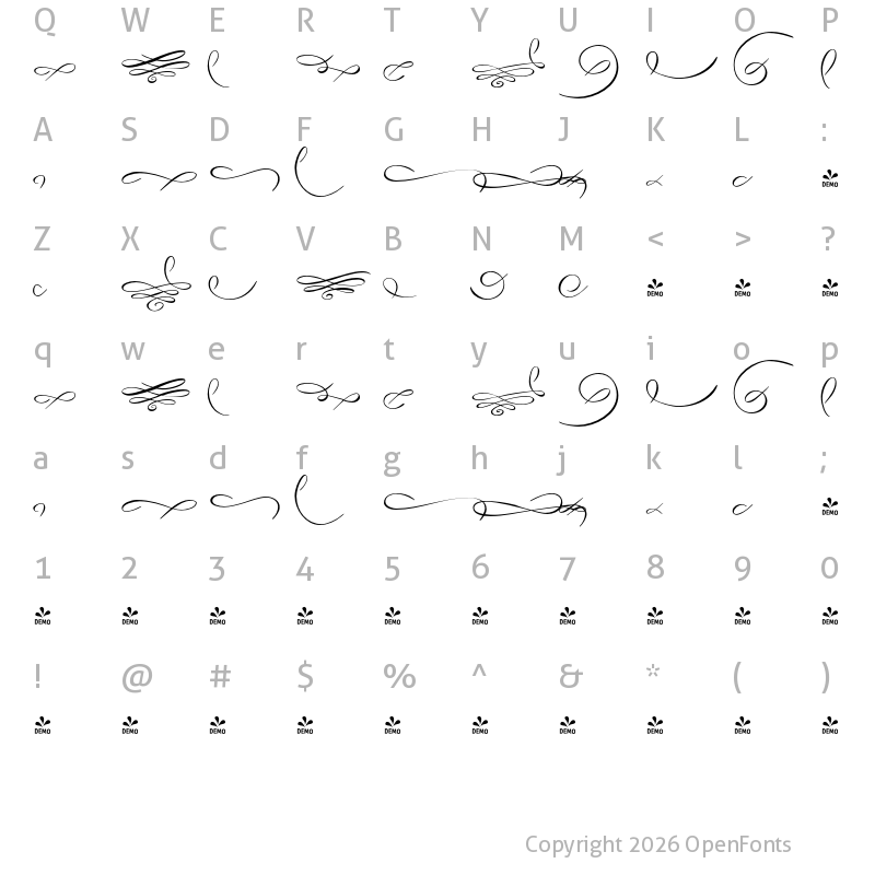 Character Map of FONTSPRING DEMO - Aether Rain 6 Ornaments Regular