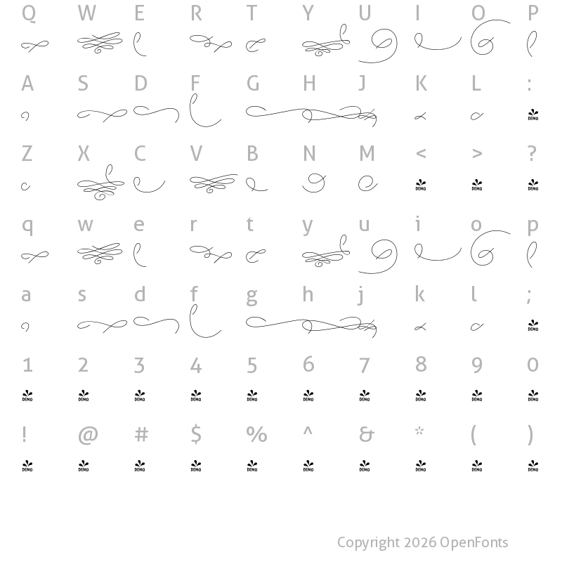 Character Map of FONTSPRING DEMO - Aether Rain 7 OrnamentsMono Regular