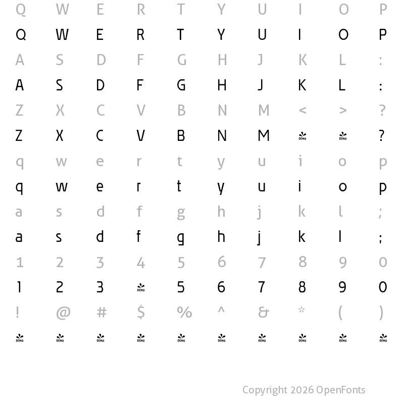 Character Map of FONTSPRING DEMO - Affluent Rg Regular