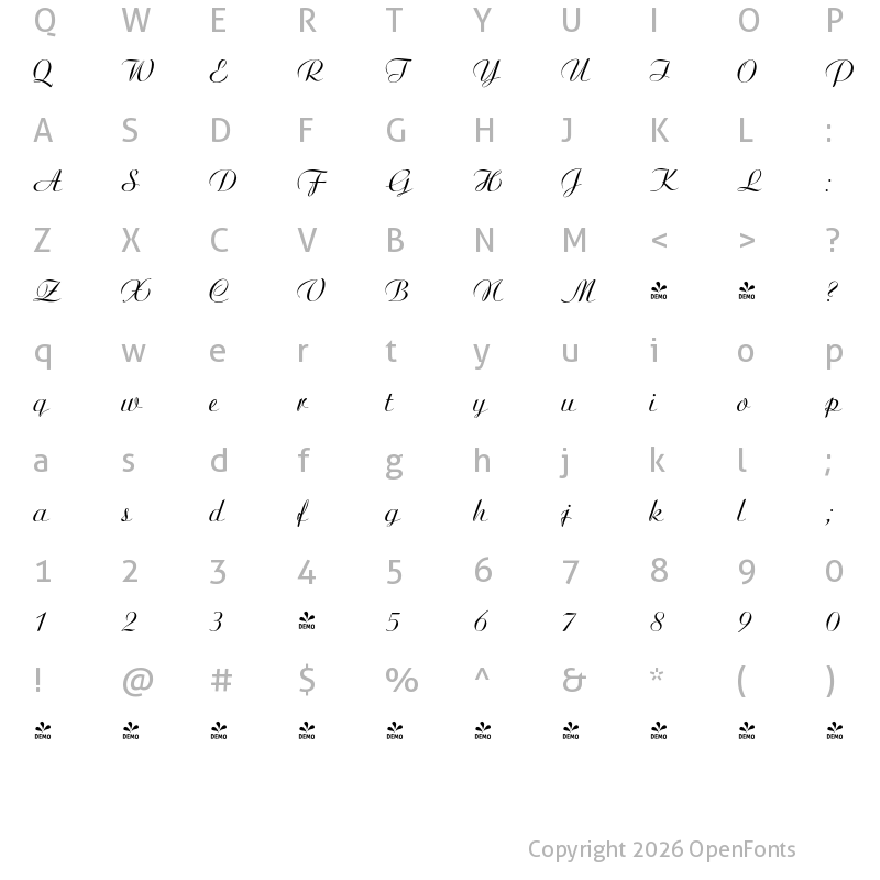 Character Map of FONTSPRING DEMO - Agnes Regular