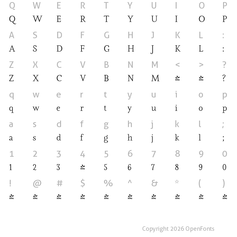 Character Map of FONTSPRING DEMO - Aila Light Regular