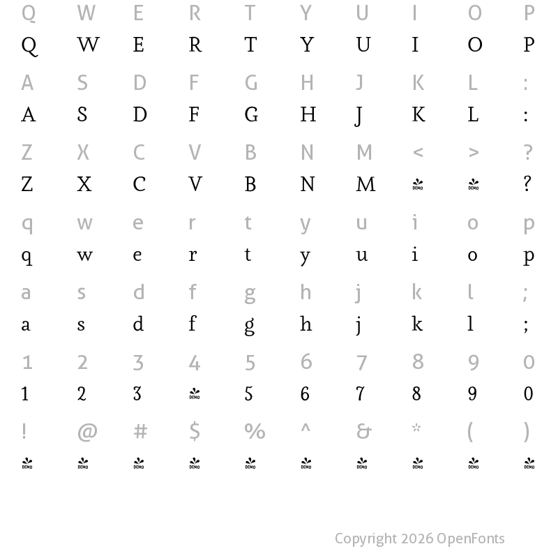 Character Map of FONTSPRING DEMO - Aila Regular