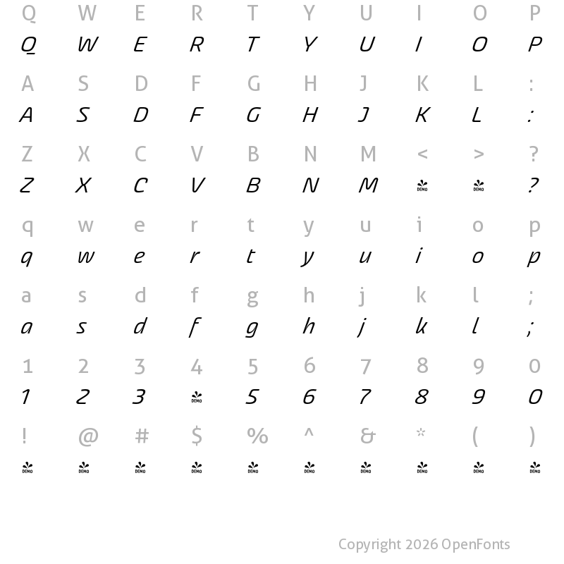 Character Map of FONTSPRING DEMO - Akceler C alt Regular
