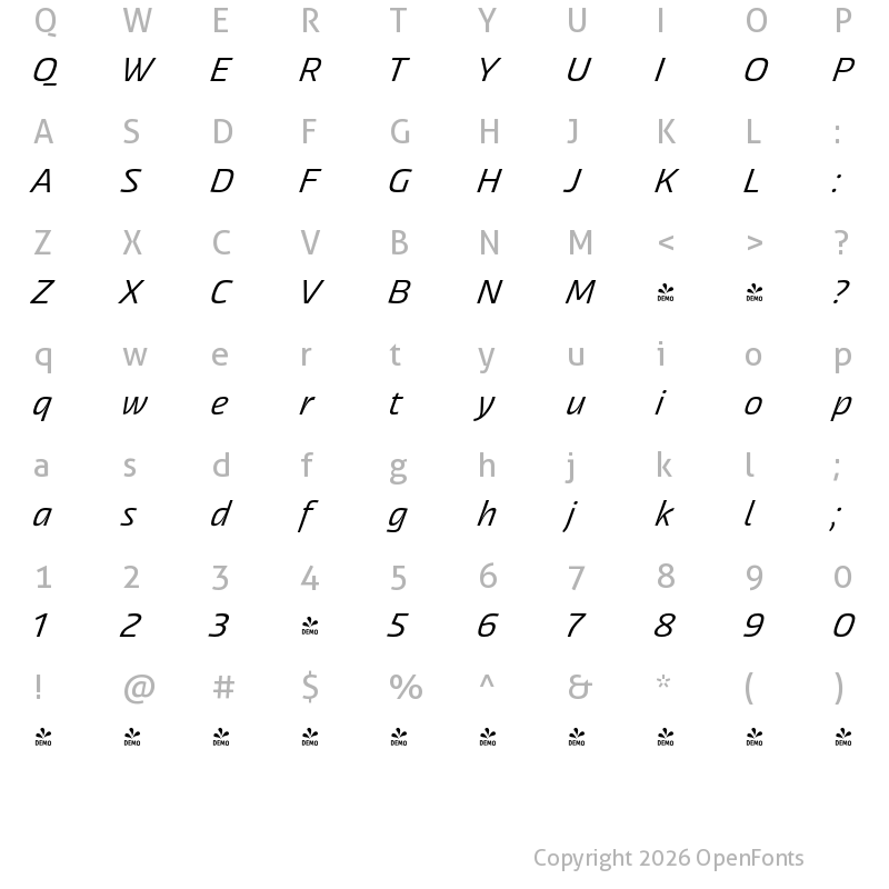 Character Map of FONTSPRING DEMO - Akceler C Regular