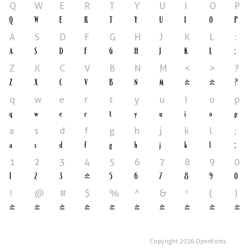 Character Map of FONTSPRING DEMO - Alathena Bold